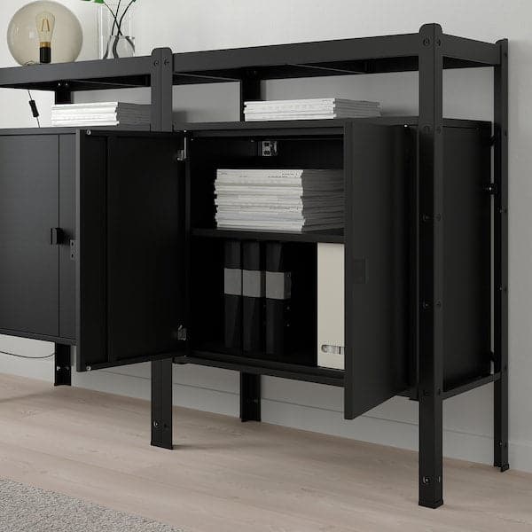 Ikea BROR - Shelving unit with cabinets, black , 170x40x110 cm