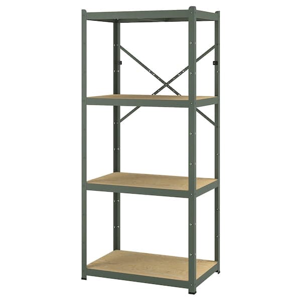 BROR - Shelving unit, grey-green/pine plywood, 85x55x190 cm