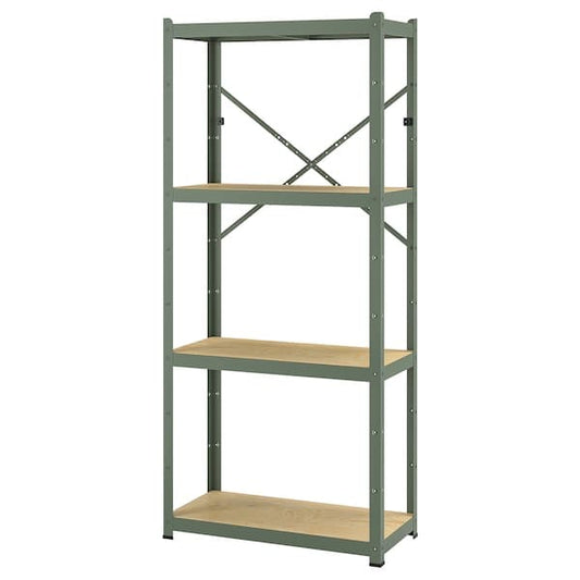 Ikea BROR - Shelving unit, grey-green/pine plywood, 85x40x190 cm