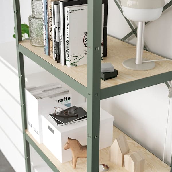 Ikea BROR - Shelving unit, grey-green/pine plywood, 85x55x190 cm