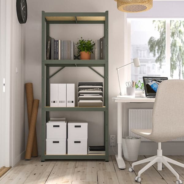 BROR - Shelving unit, grey-green/pine plywood, 85x40x190 cm - best price from Maltashopper.com 49516139