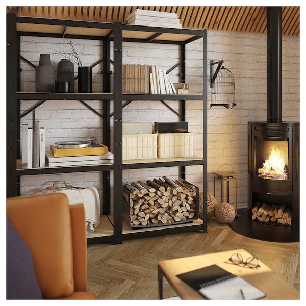 Ikea BROR Shelf - black/wood 254x55x190 cm , 254x55x190 cm