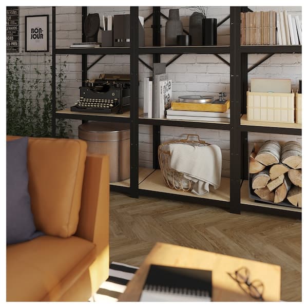 Ikea BROR Shelf - black/wood 254x55x190 cm , 254x55x190 cm