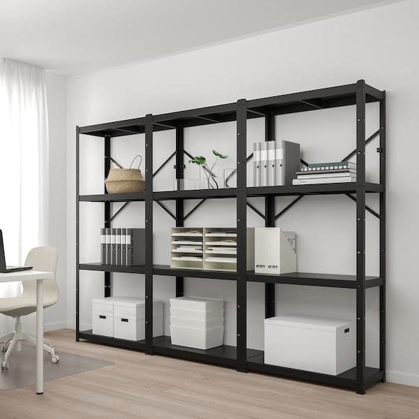 Ikea BROR - Shelving unit, black, 254x40x190 cm