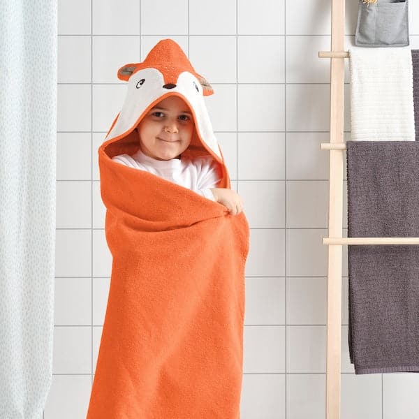 Ikea BRUMMIG - Towel with hood, fox shaped/orange, 70x140 cm