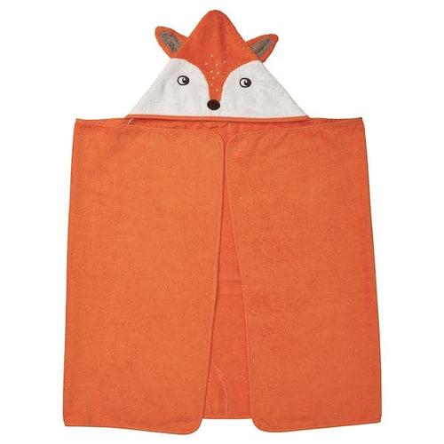 BRUMMIG - Towel with hood, fox shaped/orange, 70x140 cm