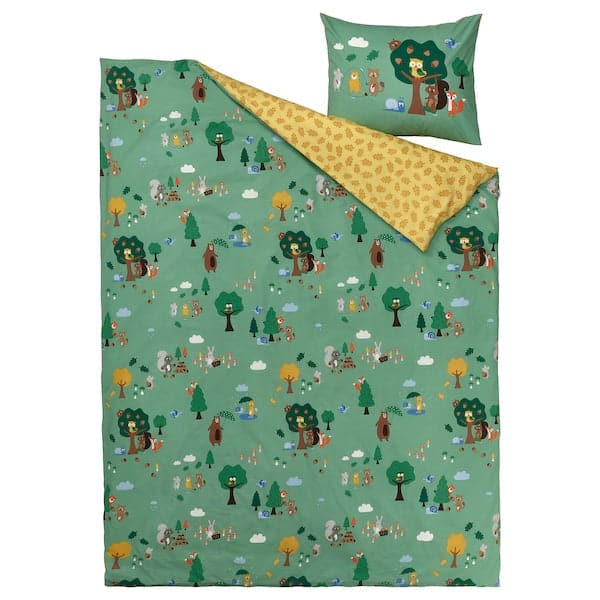 BRUMMIG - Duvet cover and pillowcase, forest animal pattern/multicolour, 150x200/50x80 cm - best price from Maltashopper.com 80521157