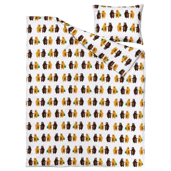 BRUMMIG - Duvet cover and pillowcase, bear pattern yellow/brown, 150x200/50x80 cm - best price from Maltashopper.com 90521147