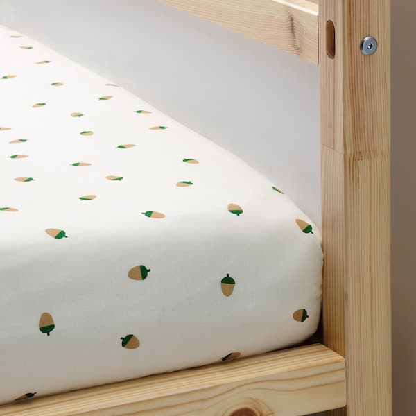 Ikea BRUMMIG - Fitted sheet, acorn pattern/multicolour, 90x200 cm