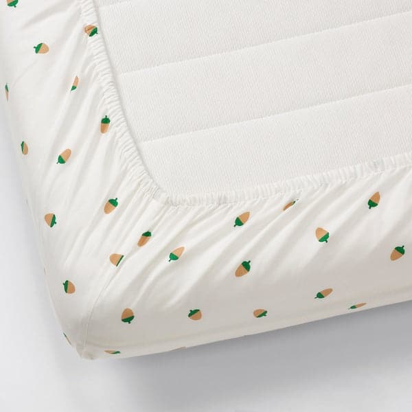 Ikea BRUMMIG - Fitted sheet, acorn pattern/multicolour, 90x200 cm