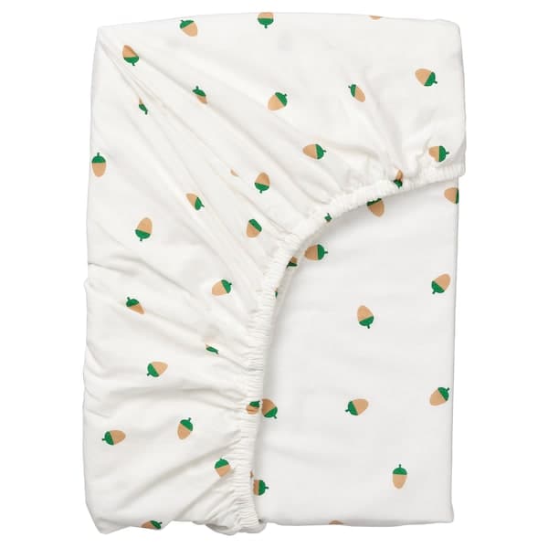 Ikea BRUMMIG - Fitted sheet, acorn pattern/multicolour, 90x200 cm