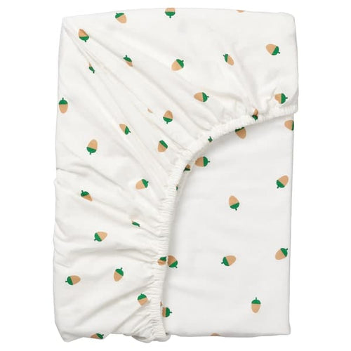 BRUMMIG - Fitted sheet, acorn pattern/multicolour, 90x200 cm