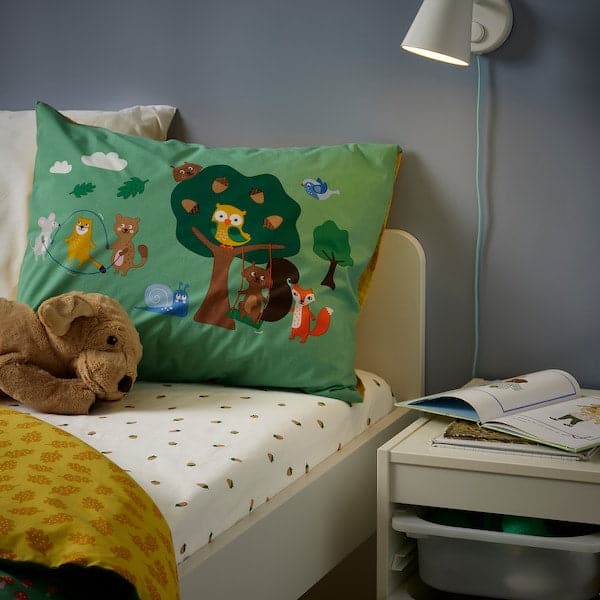 BRUMMIG - Fitted sheet, acorn pattern/multicolour, 90x200 cm - best price from Maltashopper.com 30521174