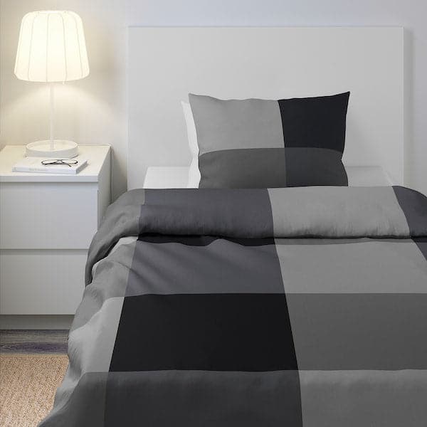 Ikea BRUNKRISSLA - Duvet cover and pillowcase, black, 150x200/50x80 cm