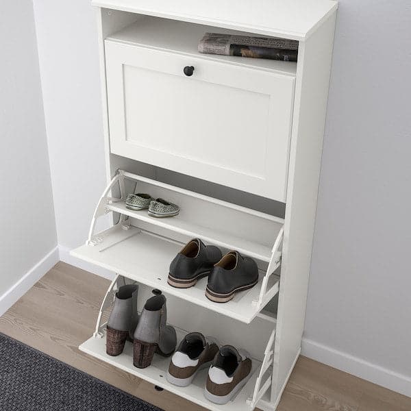 BRUSALI - Shoe cabinet with 3 compartments, white