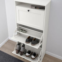 BRUSALI - Shoe cabinet with 3 compartments, white, 61x30x130 cm - best price from Maltashopper.com 80480393