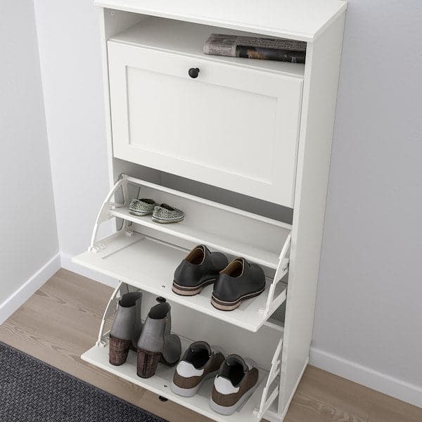 Ikea BRUSALI - Shoe cabinet with 3 compartments, white, 61x30x130 cm