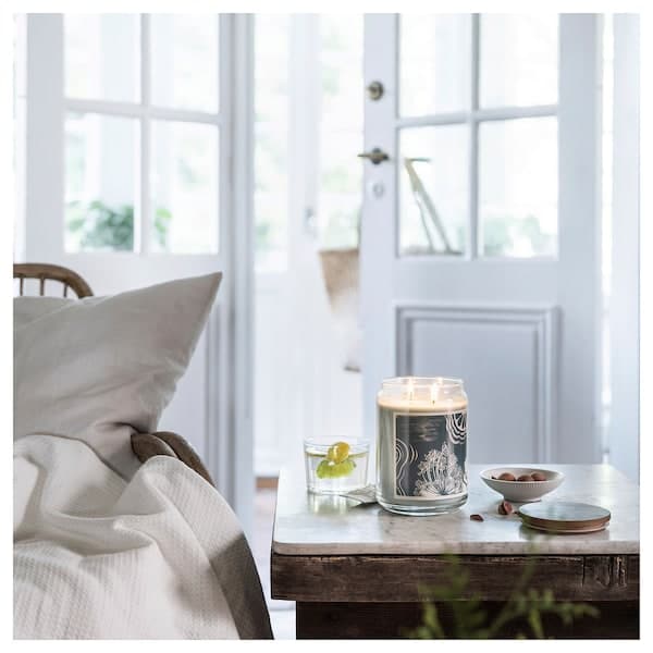 BUKETTAPEL - Scented cndl in glass w lid/2 wicks, bergamot & cedarwood/pale green, 100 hr - best price from Maltashopper.com 50552386