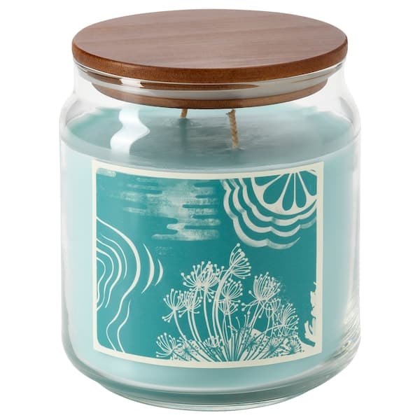 BUKETTAPEL - Scented cndl in glass w lid/2 wicks, bergamot & cedarwood/pale green, 70 hr