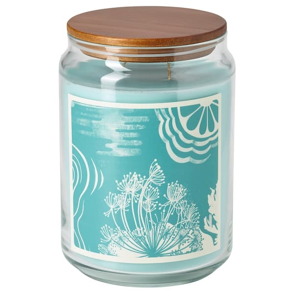 BUKETTAPEL - Scented cndl in glass w lid/2 wicks, bergamot & cedarwood/pale green, 100 hr