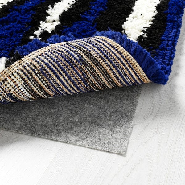 Ikea BULLERREMSA - Rug, high pile, blue white/black, 133x195 cm
