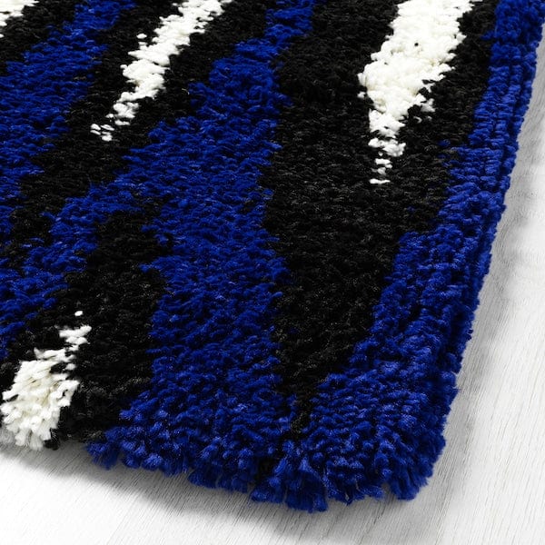Ikea BULLERREMSA - Rug, high pile, blue white/black, 133x195 cm