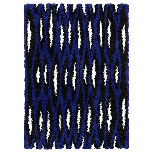 Ikea BULLERREMSA - Rug, high pile, blue white/black, 133x195 cm