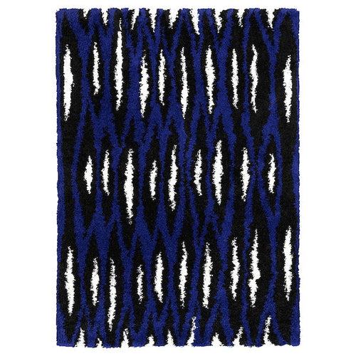 BULLERREMSA - Rug, high pile, blue white/black, 133x195 cm