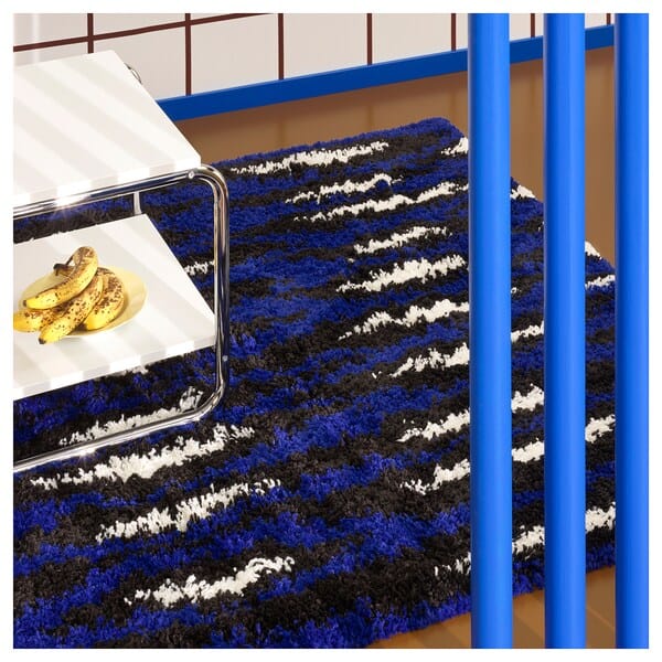Ikea BULLERREMSA - Rug, high pile, blue white/black, 133x195 cm