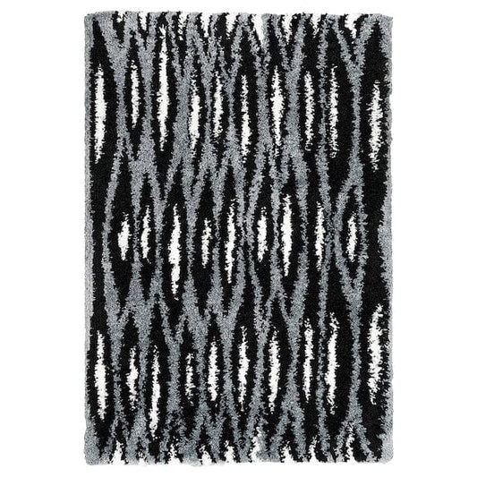 Ikea BULLERREMSA - Rug, high pile, black grey/white, 133x195 cm