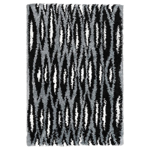 BULLERREMSA - Rug, high pile, black grey/white, 133x195 cm