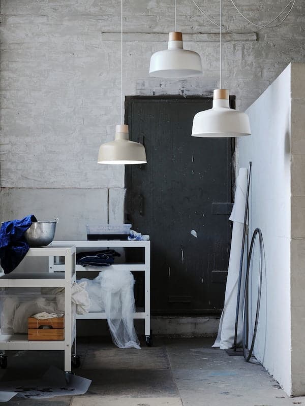 Ikea BUNKEFLO - Pendant lamp, white/birch, 36 cm