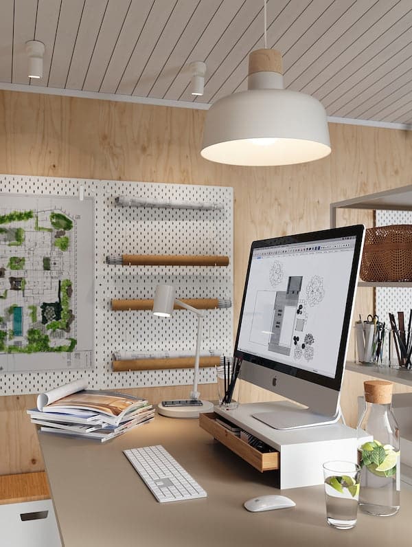 Ikea BUNKEFLO - Pendant lamp, white/birch, 36 cm