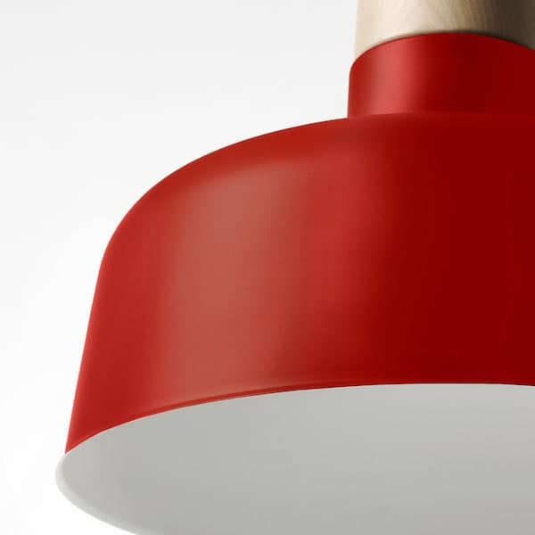Ikea BUNKEFLO - Pendant lamp, red/birch, 36 cm