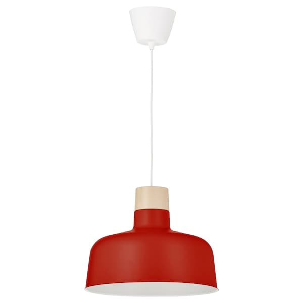 Ikea BUNKEFLO - Pendant lamp, red/birch, 36 cm