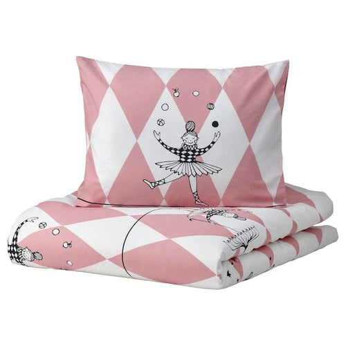 BUSENKEL - Duvet cover and pillowcase, ballerina pattern pink/white, 150x200/50x80 cm