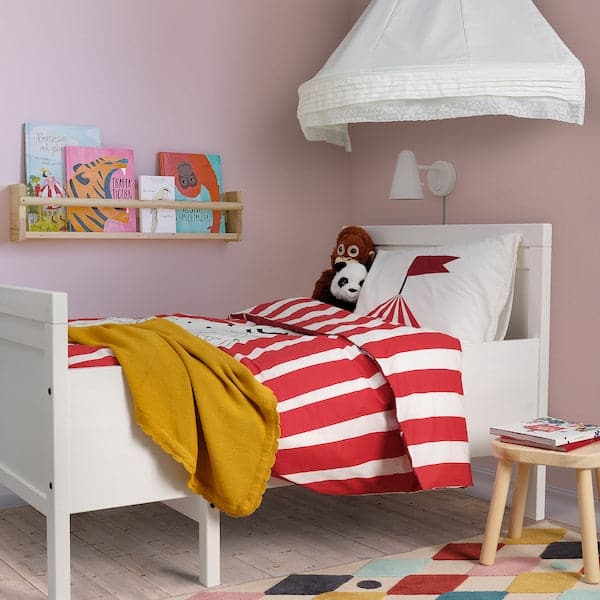 Ikea BUSENKEL - Duvet cover and pillowcase, circus pattern red/white, 150x200/50x80 cm