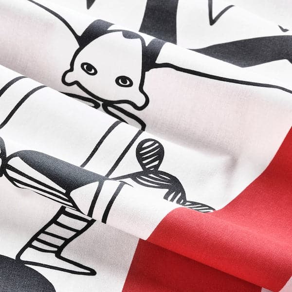 Ikea BUSENKEL - Duvet cover and pillowcase, circus pattern red/white, 150x200/50x80 cm