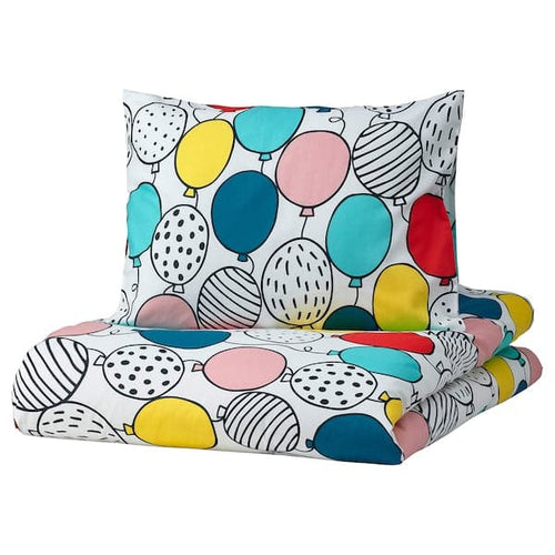 BUSENKEL - Duvet cover and pillowcase, balloon pattern/multicolour, 150x200/50x80 cm
