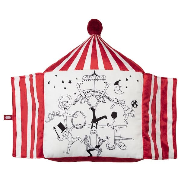 Ikea BUSENKEL - Cushion, shape of a red / white circus tent,48x37 cm