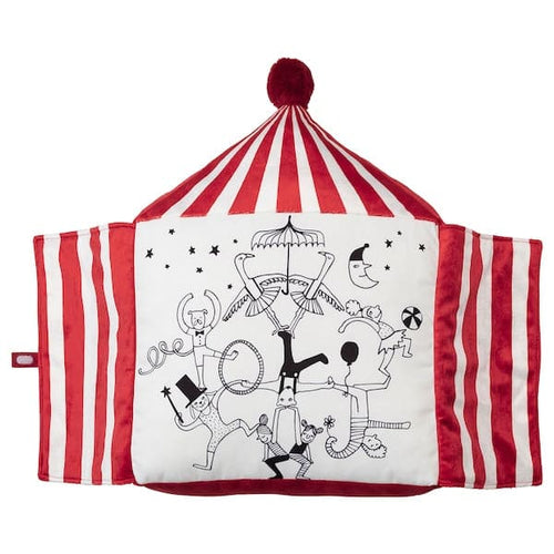 BUSENKEL - Cushion, shape of a red / white circus tent,48x37 cm