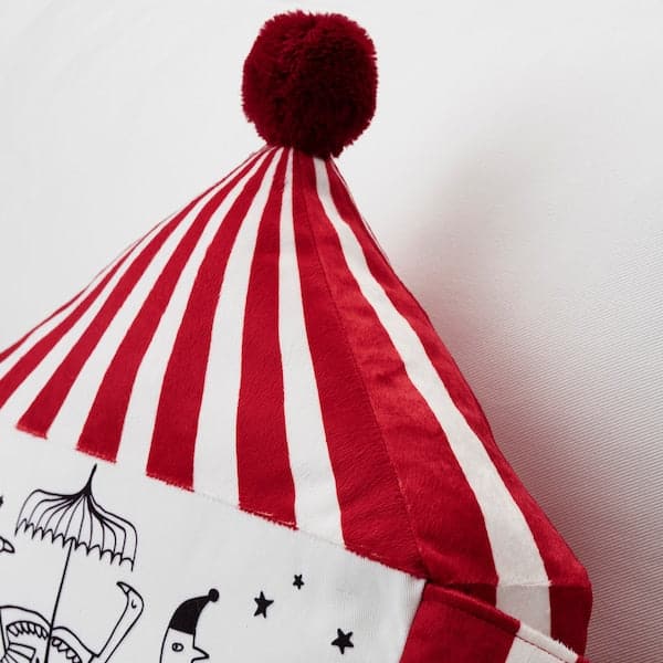 Ikea BUSENKEL - Cushion, shape of a red / white circus tent,48x37 cm