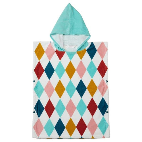 BUSENKEL - Bath poncho with hood, harlequin pattern/multicolour, 70x55 cm