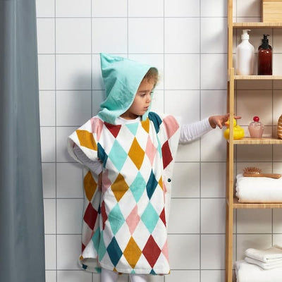 BUSENKEL - Bath poncho with hood, harlequin pattern/multicolour, 70x55 cm - best price from Maltashopper.com 30520424