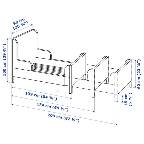 BUSUNGE - Extendable bed, light pink, 80x200 cm - best price from Maltashopper.com 90229017