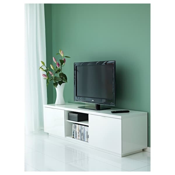 Ikea BYÅS - TV bench, high-gloss white, 160x42x45 cm