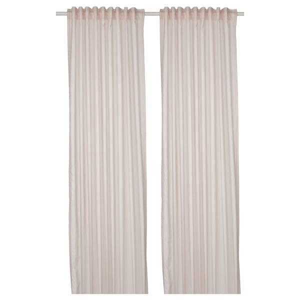 BYMOTT Curtains, 1 pair - white/beige striped 120x300 cm , 120x300 cm - best price from Maltashopper.com 80509971