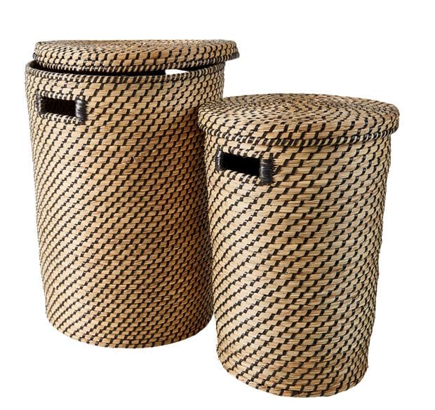 SAMOURAI Laundry basket with lid black, natural H 58 cm - Ø 40 cm - best price from Maltashopper.com CS668360