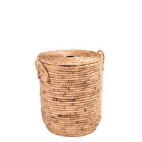 MILEY Laundry basket with lid and natural handles H 54 cm - Ø 45 cm - best price from Maltashopper.com CS648690