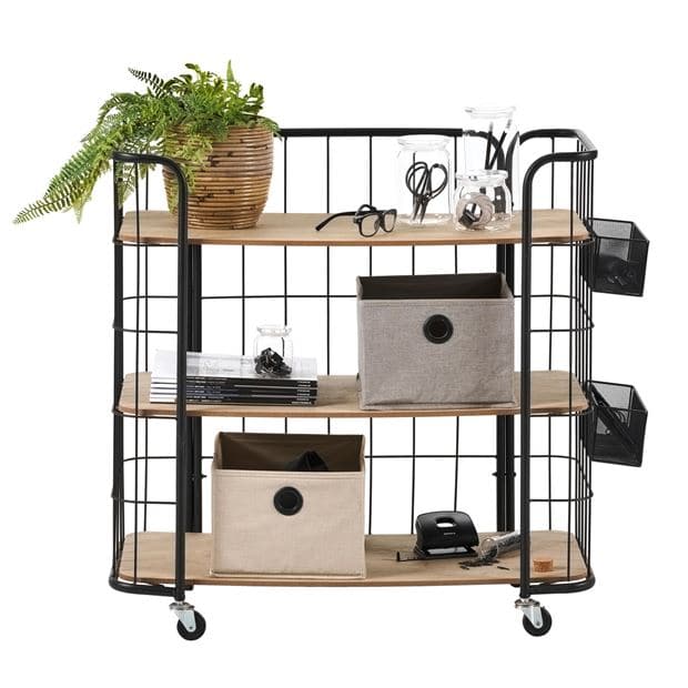 Casa OSLO Trolley 3 shelves black, natural H 82 x L 83 x D 40 cm